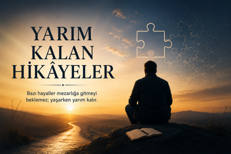 Yarım kalan hikâyeleri ve içsel farkındalığı simgeleyen yalnız insan silüeti